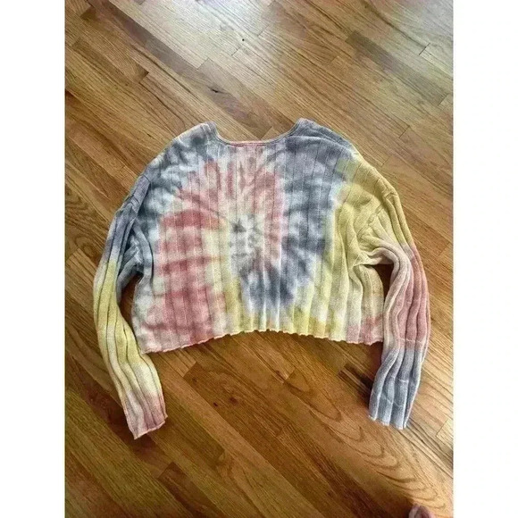 Tie Dye Long Sleeve Crop Top Sweater SZ XS l Hippie Boho Festival Spring - Picture 7 of 7